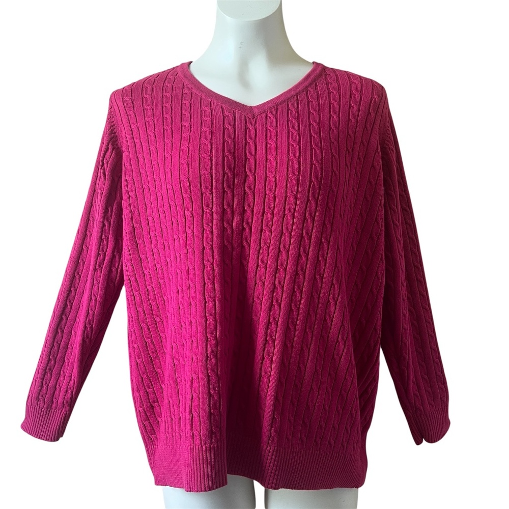 Talbots Vintage 90s Berry Red 100% Cotton Cable Knit Sweater Women's XL NWOT